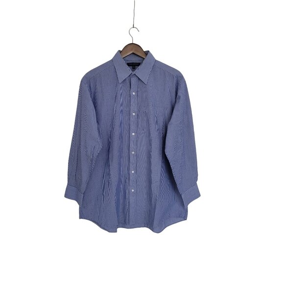 Tommy Hilfiger Blue Striped Button-Up Shirt Mens Size L 16 1/2 (32-33) - Picture 1 of 6